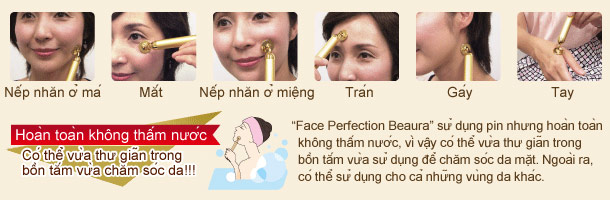 Dụng cụ massage mạ bằng vàng nguyên chất của Nhật “Face Perfection Beaura”.